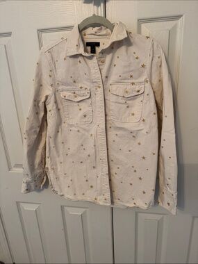 J. Crew Cream denim with stars Shirt with Gold Star Print
